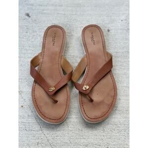 Coach Women's 10B Tan Brown Shelly Signature Turn lock Thong Flip Flops Sandals
